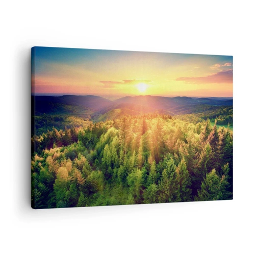Quadro su tela - Stampe su Tela - Paesaggio forestale con tramonto sulle colline - 70x50cm - Vette e cime - Decorazione murale moderna per soggiorno e camera da letto ARTTOR