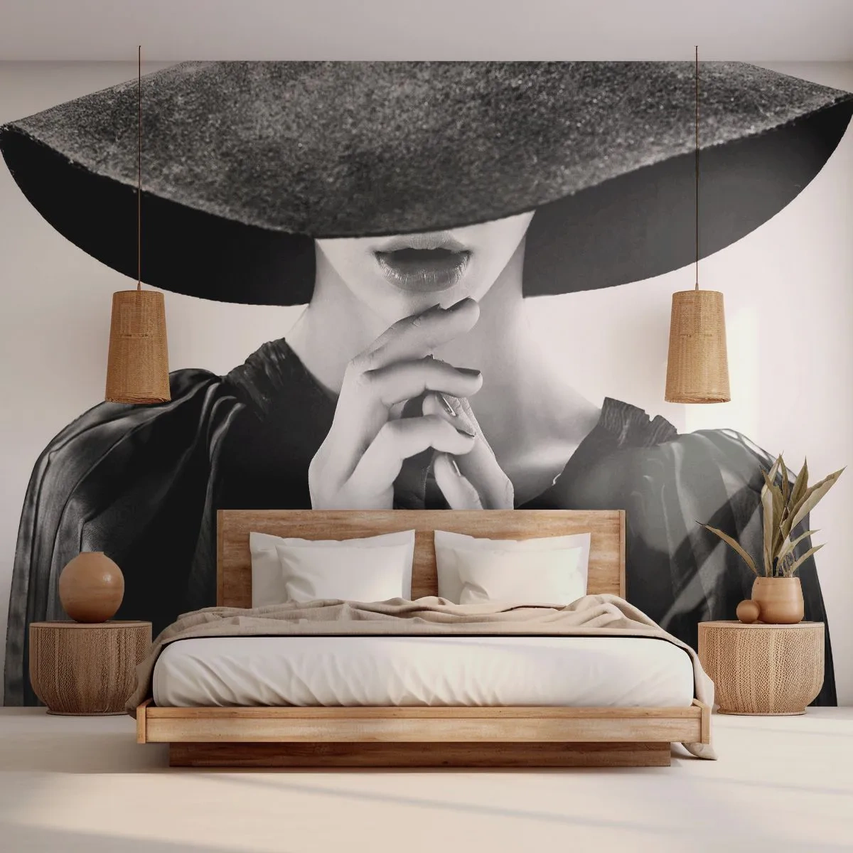 Fotomurali Autoadesivo Deluxe Sticker - Bellezza celata - Donna In Un Cappello, Le mani delle donne, Moda - 450x315 cm