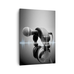Quadro su tela - Stampe su Tela - Microfono e cuffie con visualizzazione delle onde sonore sullo sfondo - 50x70cm - Si sente ancora il canto - Decorazione murale moderna per soggiorno e camera da letto ARTTOR