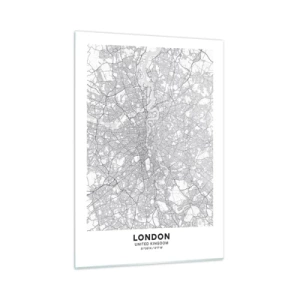 Quadro su vetro - Una mappa in bianco e nero con una fitta griglia stradale in stile minimalista. - 50x70cm - Mappa del labirinto di Londra - Decorazione murale moderna per soggiorno e camera da letto ARTTOR