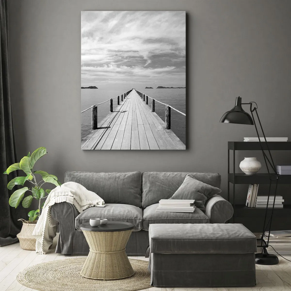 Quadro su tela - Stampe su Tela - Un molo di legno che si estende in lontananza sopra un mare calmo - 80x120cm - Forse un viaggio... - Decorazione murale moderna per soggiorno e camera da letto ARTTOR