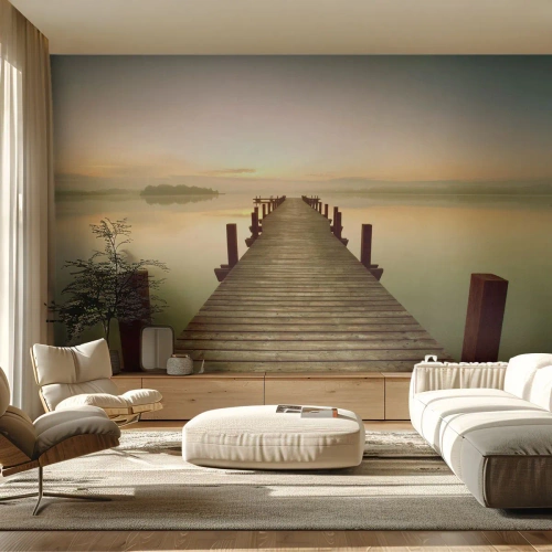 Fotomurali Standard Eco - Aurora, alba, luce - Paesaggio, Lago, Ponte di Legno - 250x175 cm