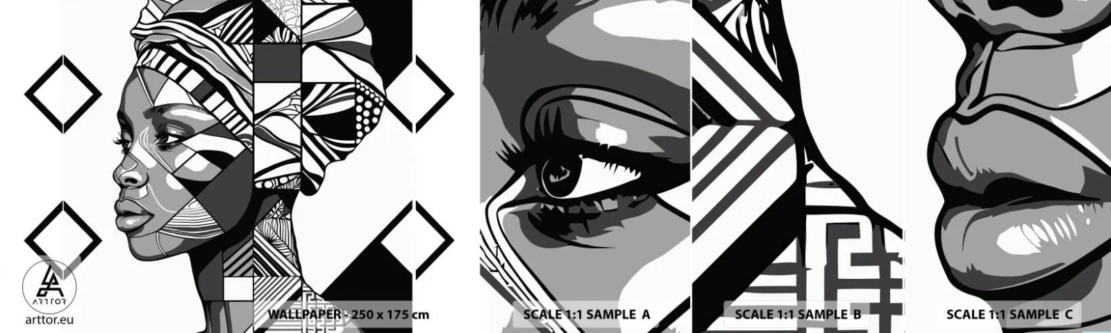 Campione di Fotomurale Adesivo Deluxe Sticker - Ritratto etnico - Ritratto, afroamericano, Turbante - 100x30 cm