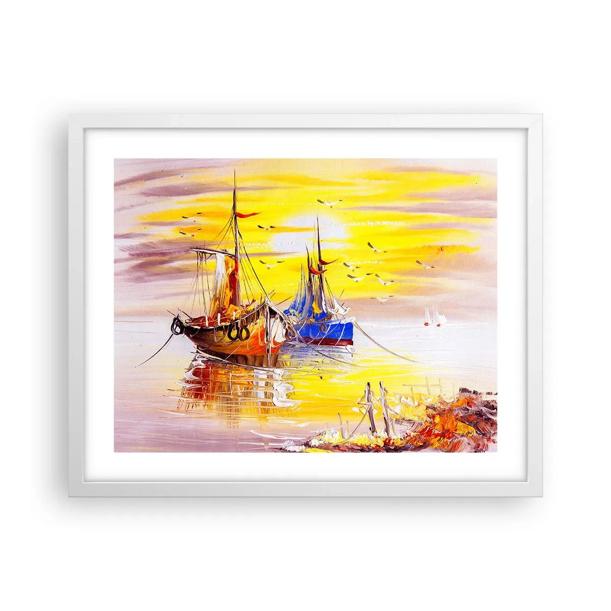 Poster in cornice bianca - Meritato riposo nel porto - 50x40 cm