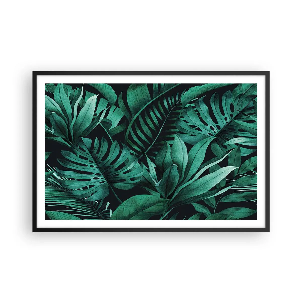 Poster in cornice nera - Dal profondo del verde tropicale - 91x61 cm