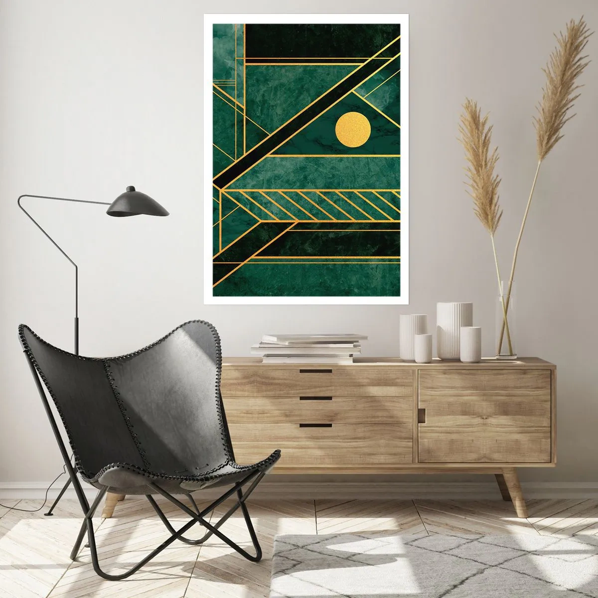 Poster - Dinamica di oro e azzurro - 40x50 cm