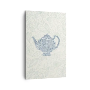 Quadro su tela - Stampe su Tela - Disegno decorativo di una teiera con ornamenti blu - 80x120cm - Magia del tè - Decorazione murale moderna per soggiorno e camera da letto ARTTOR