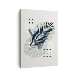 Quadro su tela - Stampe su Tela - Composizione geometrica con foglie tropicali nei toni del verde - 50x70cm - Natura e geometria: due ordini? - Decorazione murale moderna per soggiorno e camera da letto ARTTOR