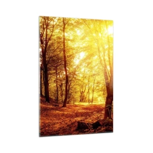 Quadro su vetro - Radura autunnale alla luce dorata del sole con un sentiero nel bosco - 80x120cm - Verso la radura dorata - Decorazione murale moderna per soggiorno e camera da letto ARTTOR