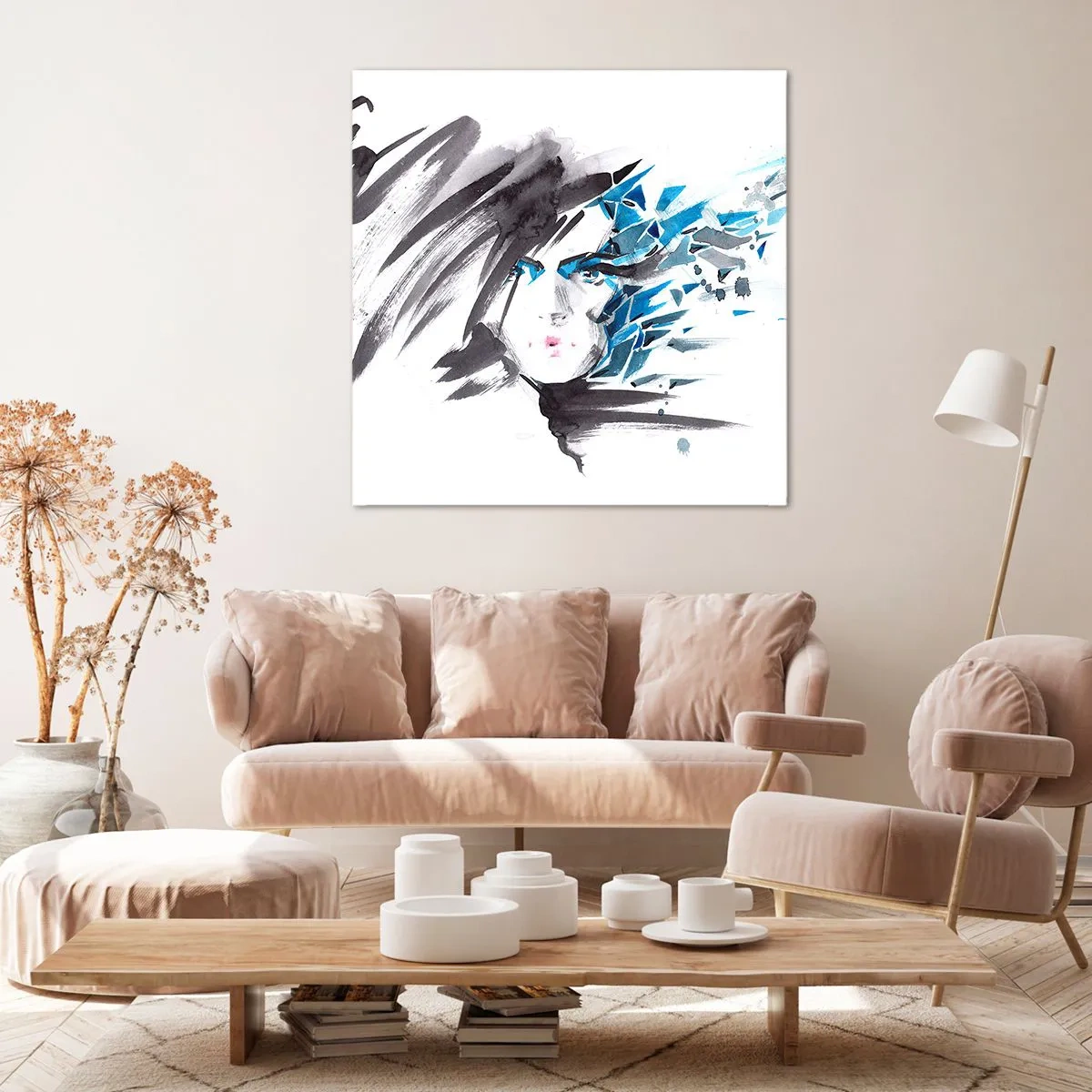 Quadro su tela - Stampe su Tela - Ritratto di sensualità in grigio e azzurro - 40x40 cm