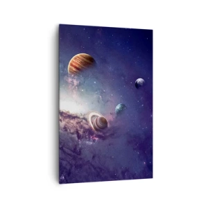 Quadro su tela - Stampe su Tela - Pianeti in una galassia con una nebulosa sullo sfondo - 80x120cm - Sistema solare danzante - Decorazione murale moderna per soggiorno e camera da letto ARTTOR