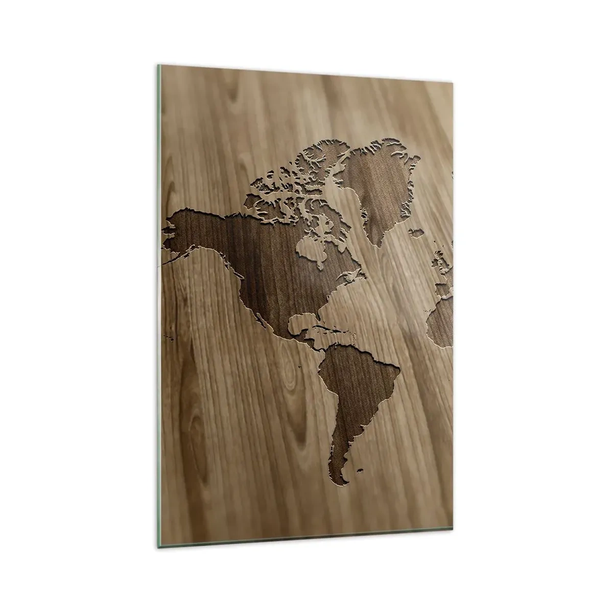Quadro su vetro - Una mappa del mondo ritagliata su una superficie di legno - 80x120cm - Il mondo servito a tavola - Decorazione murale moderna per soggiorno e camera da letto ARTTOR