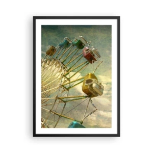 Poster in cornice nera - Ruota panoramica retrò con nuvole sullo sfondo in stile vintage - 50x70cm - Il divertimento comincia... - Decorazione murale moderna per soggiorno e camera da letto ARTTOR