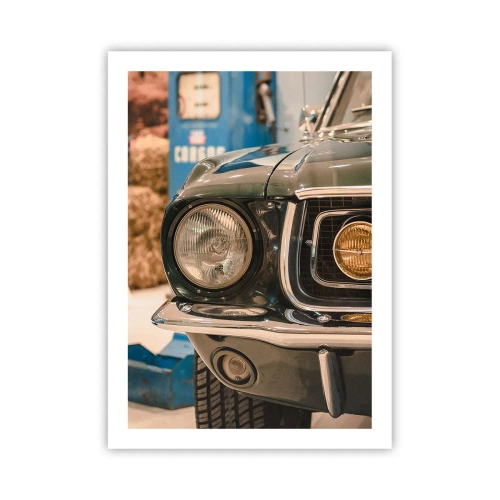 Poster - Primo piano del faro di un'auto retrò classica - 50x70cm - Incontro con la leggenda - Decorazione murale moderna per soggiorno e camera da letto ARTTOR