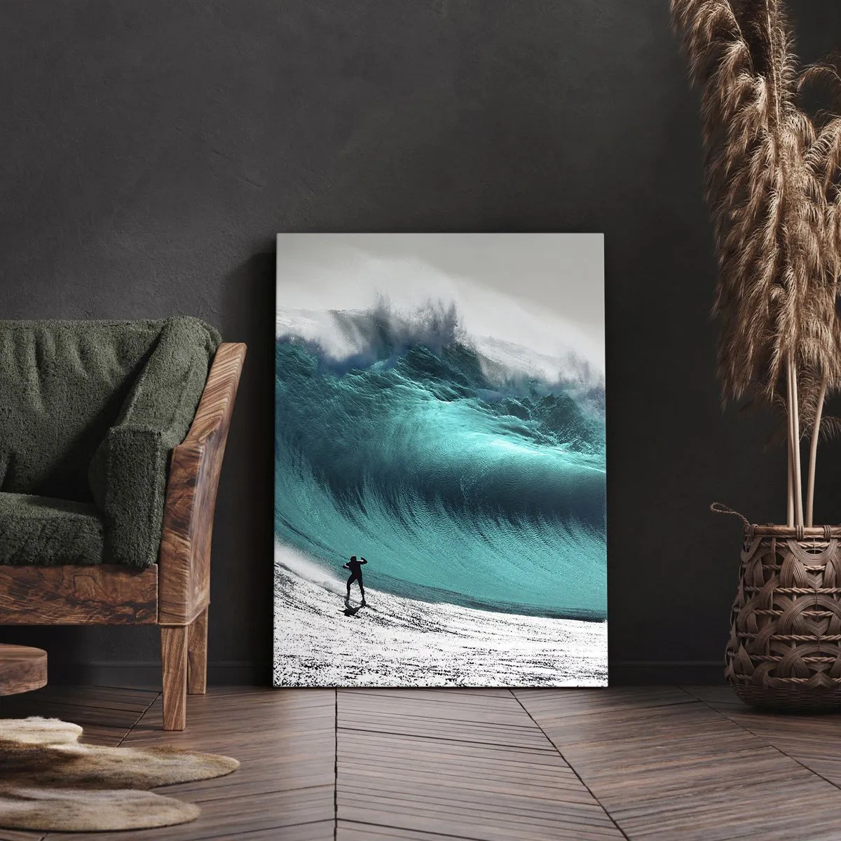 Quadro su tela - Stampe su Tela - Surfista di fronte a un'onda enorme - 50x70cm - Sfida accettata - Decorazione murale moderna per soggiorno e camera da letto ARTTOR