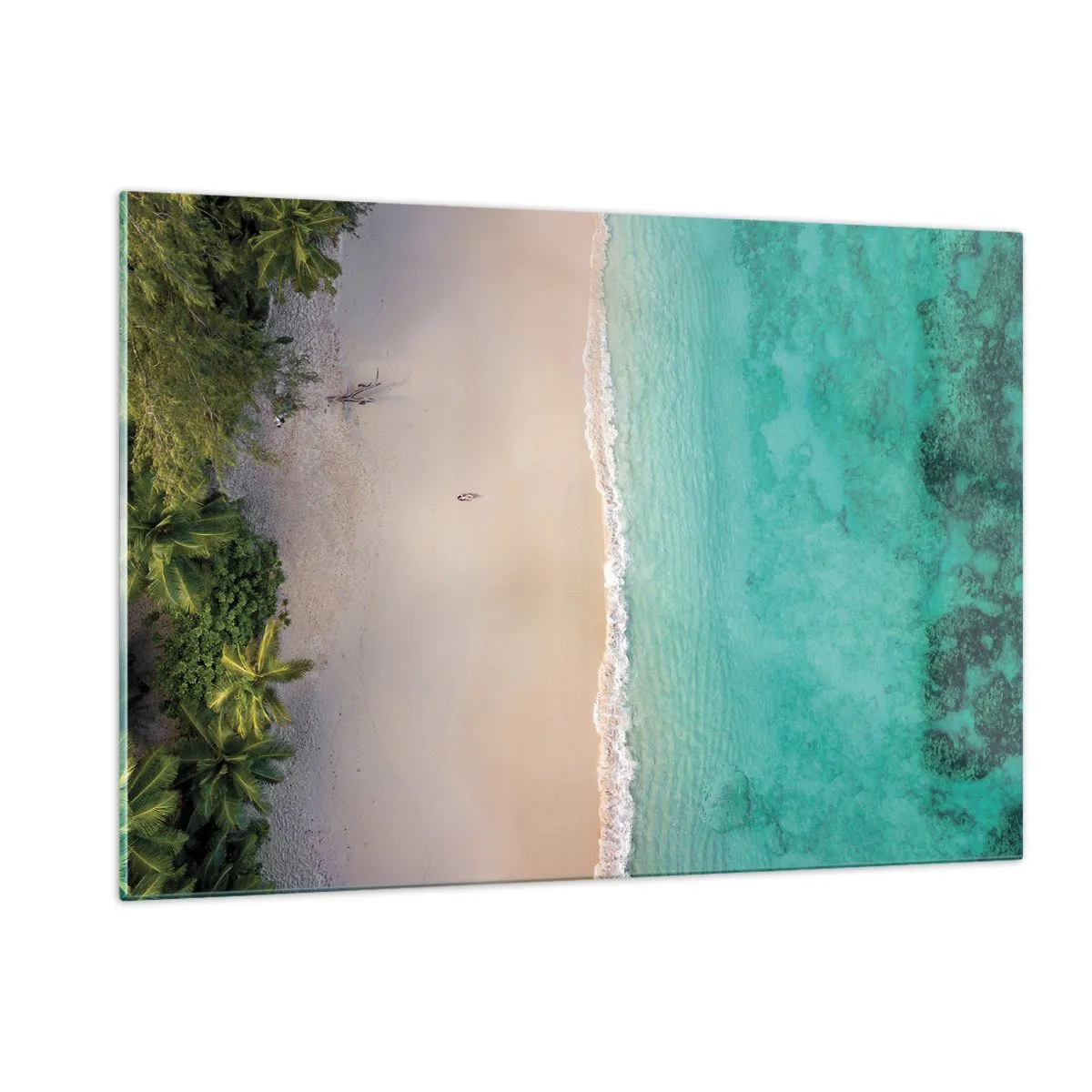 Quadro su vetro - Vista aerea di una spiaggia tropicale e del mare turchese - 120x80cm - Spiaggia del paradiso - Decorazione murale moderna per soggiorno e camera da letto ARTTOR