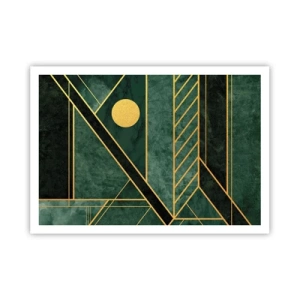 Poster - Design geometrico verde e oro con un motivo elegante - 100x70cm - Dinamica di oro e azzurro - Decorazione murale moderna per soggiorno e camera da letto ARTTOR