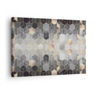 Quadro su tela - Stampe su Tela - Motivo geometrico in tonalità dorate - 70x50cm - Composizione di diamante - Decorazione murale moderna per soggiorno e camera da letto ARTTOR