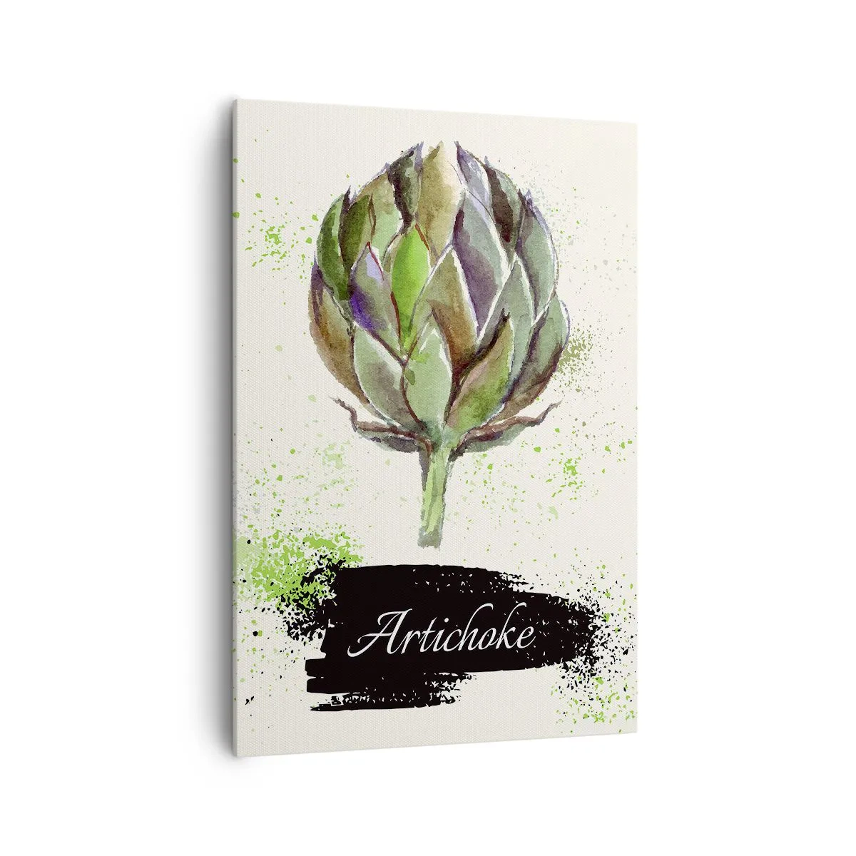 Quadro su tela - Stampe su Tela - Carciofo acquerello con testo su sfondo chiaro con accenti verdi - 70x100cm - Evviva la verdura! - Decorazione murale moderna per soggiorno e camera da letto ARTTOR