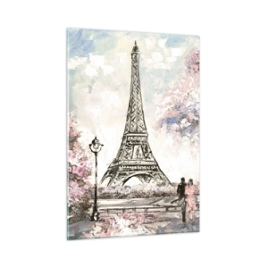 Quadro su vetro - Illustrazione della Torre Eiffel in un ambiente primaverile - 50x70cm - Passeggiata a Parigi in aprile - Decorazione murale moderna per soggiorno e camera da letto ARTTOR