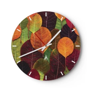 Orologio da parete - Orologio in Vetro - Foglie colorate disposte in una densa composizione autunnale - 30x30cm - Mosaico autunnale - Decorazione murale moderna per soggiorno, cucina e camera da letto ARTTOR