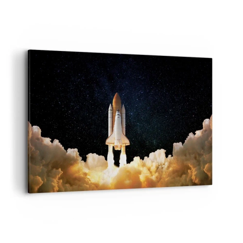 Quadro su tela - Stampe su Tela - Un razzo spaziale che decolla contro il cielo stellato - 120x80cm - Ad astra! - Decorazione murale moderna per soggiorno e camera da letto ARTTOR