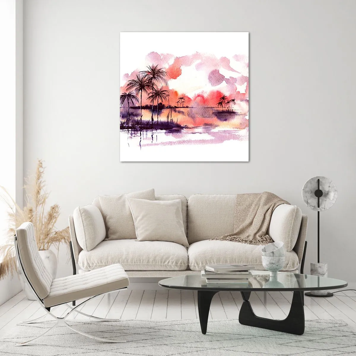 Quadro su vetro - Pace dei tropici in rosso - 70x70 cm