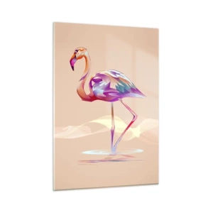 Quadro su vetro - Fenicottero colorato su sfondo pastello - 50x70cm - L'uccello delle buone emozioni - Decorazione murale moderna per soggiorno e camera da letto ARTTOR