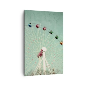 Quadro su tela - Stampe su Tela - Una ruota panoramica colorata contro un cielo blu in stile retrò - 80x120cm - Venite a divertirvi - Decorazione murale moderna per soggiorno e camera da letto ARTTOR