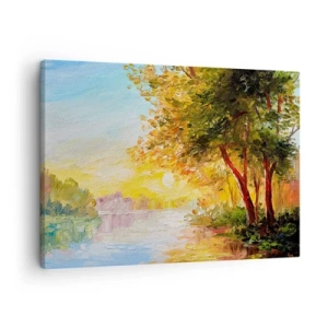Quadro su tela - Stampe su Tela - Un paesaggio pittoresco con un fiume e alberi al tramonto - 70x50cm - Et in Arcadia ego - Decorazione murale moderna per soggiorno e camera da letto ARTTOR