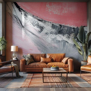 Fotomurali Standard Eco - Dipinto astratto rosa e grigio con pennellate dinamiche - 100x70cm - Composizione abbinata - Decorazione murale moderna per soggiorno e camera da letto ARTTOR