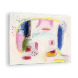 Quadro su vetro - Astrazione colorata con forme geometriche e pastelli - 70x50cm - Più convesse che concave o piatte - Decorazione murale moderna per soggiorno e camera da letto ARTTOR