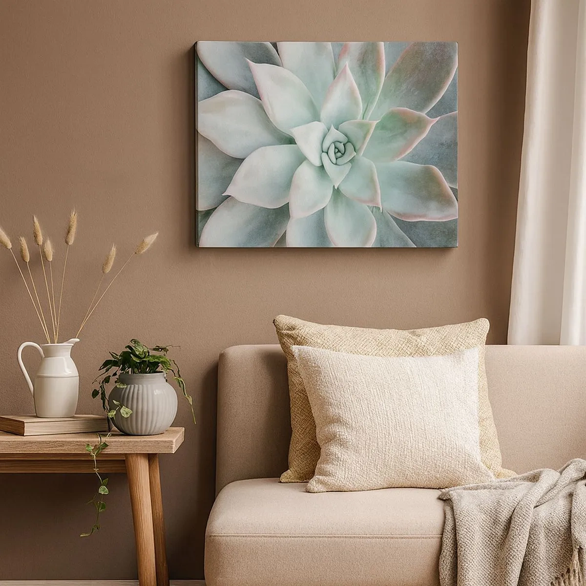 Quadro su tela - Stampe su Tela - Primo piano di una succulenta verde - 70x50cm - Il cuore del deserto - Decorazione murale moderna per soggiorno e camera da letto ARTTOR
