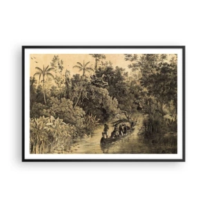 Poster in cornice nera - Disegno di una giungla con una barca su un fiume - 100x70cm - Viaggio alla fonte - Decorazione murale moderna per soggiorno e camera da letto ARTTOR