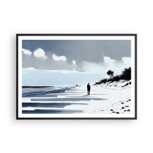 Poster in cornice nera - Una figura solitaria che cammina su una spiaggia deserta - 100x70cm - Solo con se stesso - Decorazione murale moderna per soggiorno e camera da letto ARTTOR