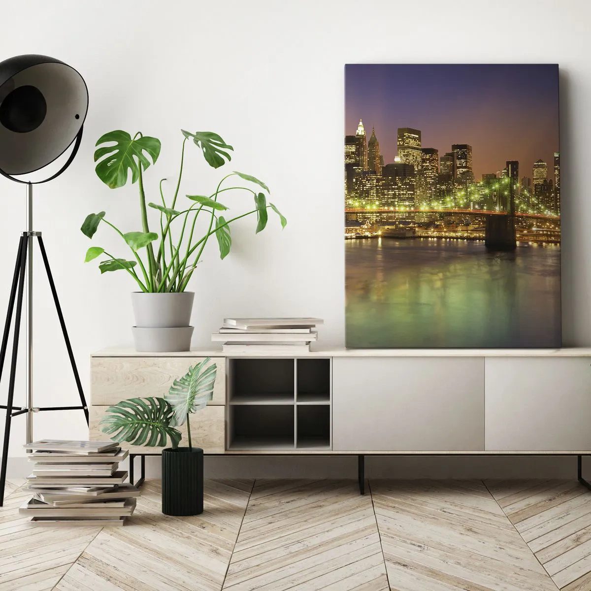 Quadro su tela - Stampe su Tela - Ponte illuminato in una città moderna di notte - 50x70cm - Qui la luce non si spegne mai - Decorazione murale moderna per soggiorno e camera da letto ARTTOR