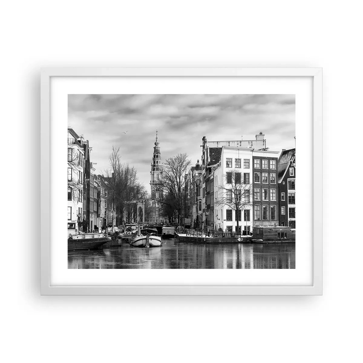 Poster in cornice bianca - Atmosfera di Amsterdam - 50x40 cm