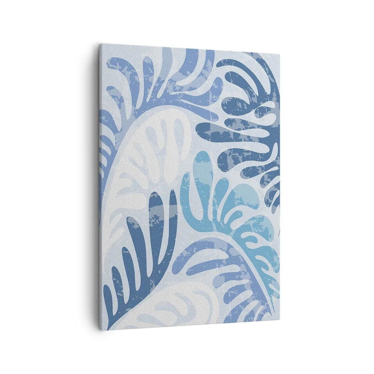 Quadro su tela - Stampe su Tela - Forme astratte nelle tonalità del blu su sfondo bianco - 50x70cm - Felci blu - Decorazione murale moderna per soggiorno e camera da letto ARTTOR