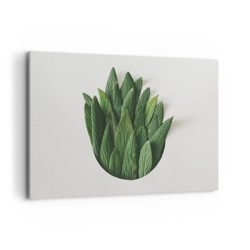 Quadro su tela - Stampe su Tela - Una composizione di foglie verdi su uno sfondo chiaro - 120x80cm - Curiosità irrefrenabile - Decorazione murale moderna per soggiorno e camera da letto ARTTOR