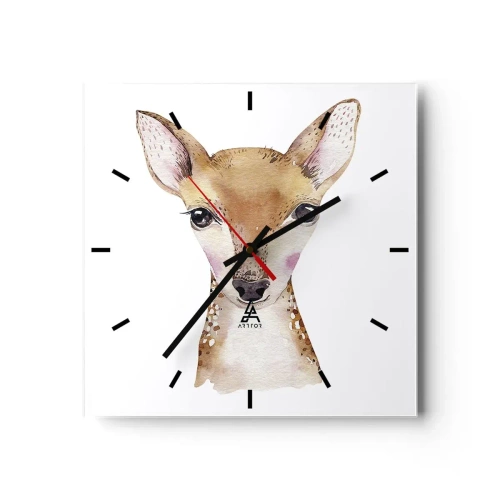 Orologio da parete - Orologio in Vetro - Ritratto ad acquerello di un giovane capriolo su sfondo bianco - 30x30cm - La natura dell'innocenza - Decorazione murale moderna per soggiorno e camera da letto ARTTOR