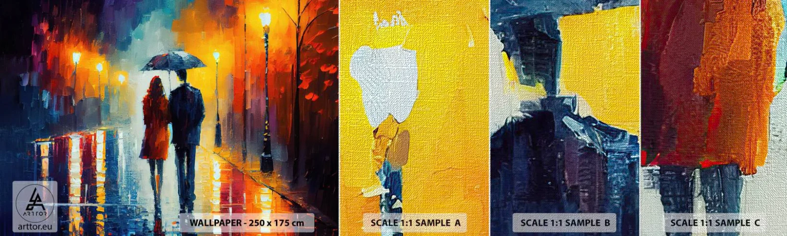 Campione di Fotomurale Premium Canvas - Insieme la notte è colorata - Coppia, Romantico, Camminare - 100x30 cm