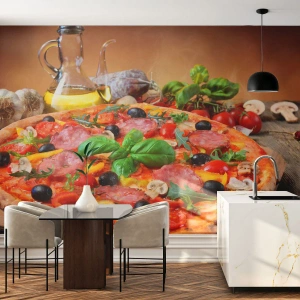 Fotomurali Premium Sand - Con gusto veramente italiano - Gastronomia, Pizza, Italia - 250x175 cm