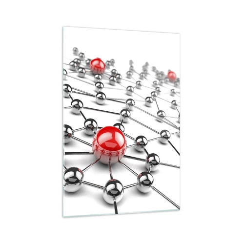 Quadro su vetro - Una rete di palline metalliche con accenti rossi - 70x100cm - Rete argentea - Decorazione murale moderna per soggiorno e camera da letto ARTTOR