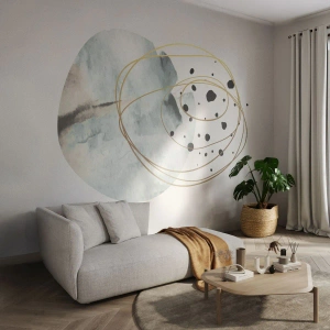 Fotomurali Premium Sand - Astrazione minimalista con acquerelli e linee dorate - 100x70cm - Nell'abbraccio dello spazio - Decorazione murale moderna per soggiorno e camera da letto ARTTOR