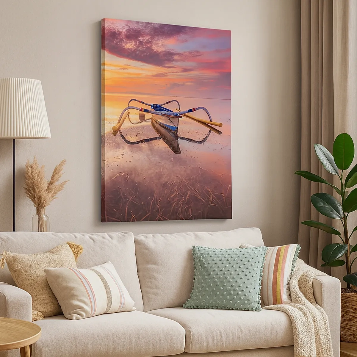 Quadro su tela - Stampe su Tela - Una barca in acque calme al tramonto - 50x70cm - La pace della sera tropicale - Decorazione murale moderna per soggiorno e camera da letto ARTTOR