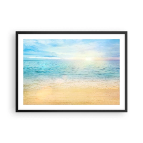 Poster in cornice nera - Una spiaggia con mare turchese e cielo limpido - 70x50cm - Il grande blu - Decorazione murale moderna per soggiorno e camera da letto ARTTOR