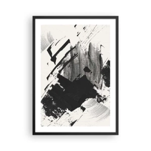 Poster in cornice nera - Pennellate astratte in bianco e nero - 50x70cm - Astrazione: espressione di nero - Decorazione murale moderna per soggiorno e camera da letto ARTTOR