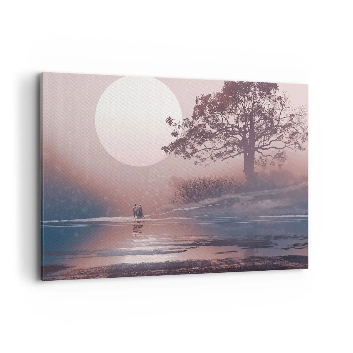 Quadro su tela - Stampe su Tela - Scena romantica con la luna e un albero in riva all'acqua - 100x70cm - Meraviglie della notte - Decorazione murale moderna per soggiorno e camera da letto ARTTOR