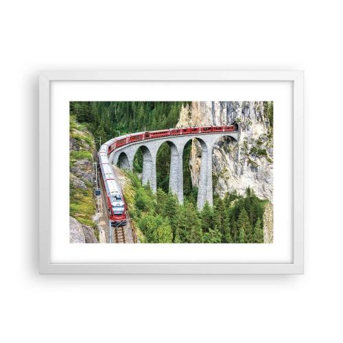 Poster in cornice bianca - Il treno tra i monti - 40x30 cm