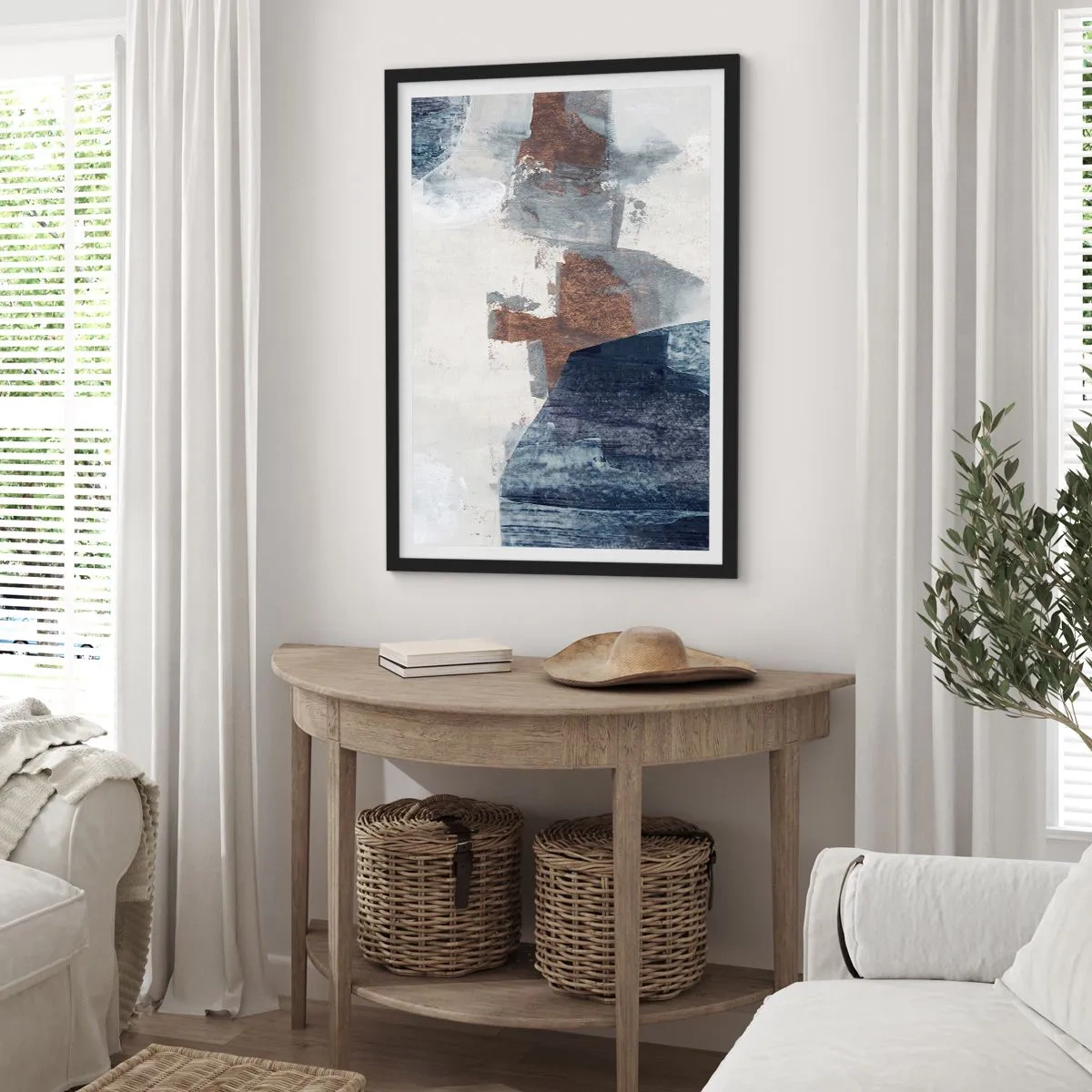 Poster in cornice nera - Forme blu e marroni - 70x100 cm